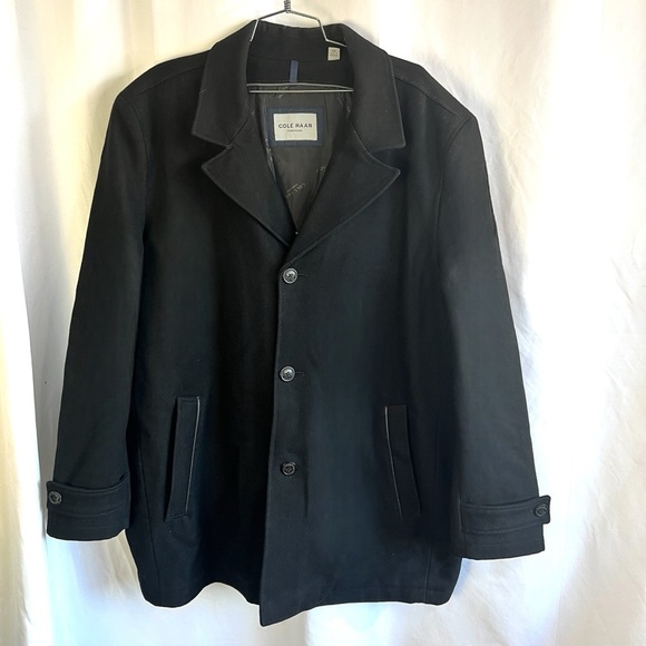COLE HAAN  SIGNATURE WOOL SINGLE BREAT JACKET BLACK TRENCH COAT MEN SIZE XXL - Picture 2 of 13